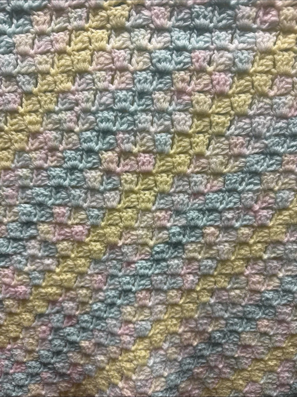 Handmade Crochet Baby Blanket - Pastel Yellow Blue Pink